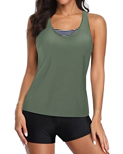 Ladies Tankini Swim Tank Top With Sports Bra And Boy Shorts-Navy Blue Mesh Detail Bikini Ladies Tankini Swim Tank Top With Sports Bra And Boy Shorts-Navy Blue Mesh Detail Bikini