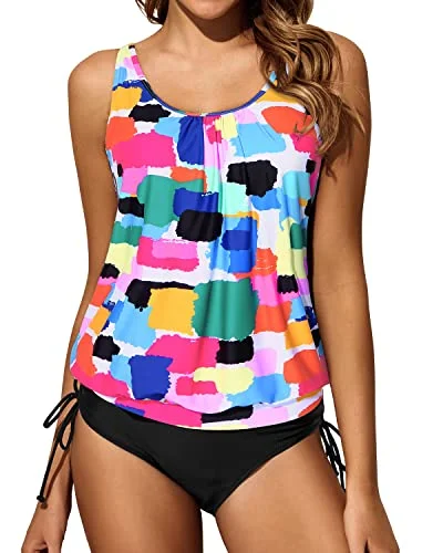 Two Piece Athletic Tankini Bathing Suits With High Waisted Swim Bottoms-Aqua Push-Up Swimsuit Top Two Piece Athletic Tankini Bathing Suits With High Waisted Swim Bottoms-Aqua Push-Up Swimsuit Top