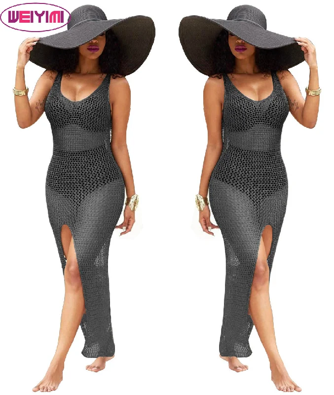 Women's Sexy Sleeveless Swimsuit Cover Ups Sheer Crochet Plus Size Beach Bikini See Through Swimwear Maxi Dresses High-Cut One-Piece Women's Sexy Sleeveless Swimsuit Cover Ups Sheer Crochet Plus Size Beach Bikini See Through Swimwear Maxi Dresses High-Cut One-Piece