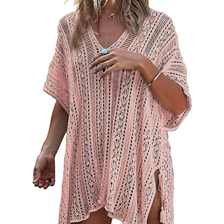 Women's Summer Swimsuit Bikini 100% Synthetic Drawstring closure V neck Beach Swimwear Cover up Comfortable Swim Dress Women's Summer Swimsuit Bikini 100% Synthetic Drawstring closure V neck Beach Swimwear Cover up Comfortable Swim Dress