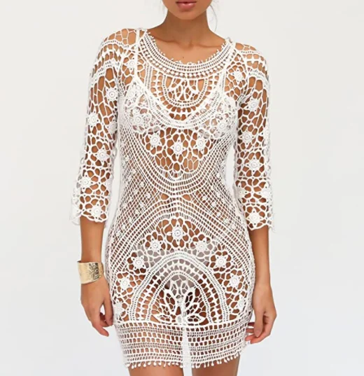 Womens Swimsuit Blouse White Crocheted Lace Bikini Dress Cover ups Retro-Inspired Bikini Set Womens Swimsuit Blouse White Crocheted Lace Bikini Dress Cover ups Retro-Inspired Bikini Set