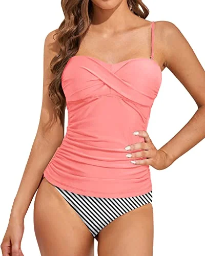 Comfortable And Stylish Bandeau Tankini Swimwear-Coral Pink Stripe Sexy Monokini Swimsuit Comfortable And Stylish Bandeau Tankini Swimwear-Coral Pink Stripe Sexy Monokini Swimsuit