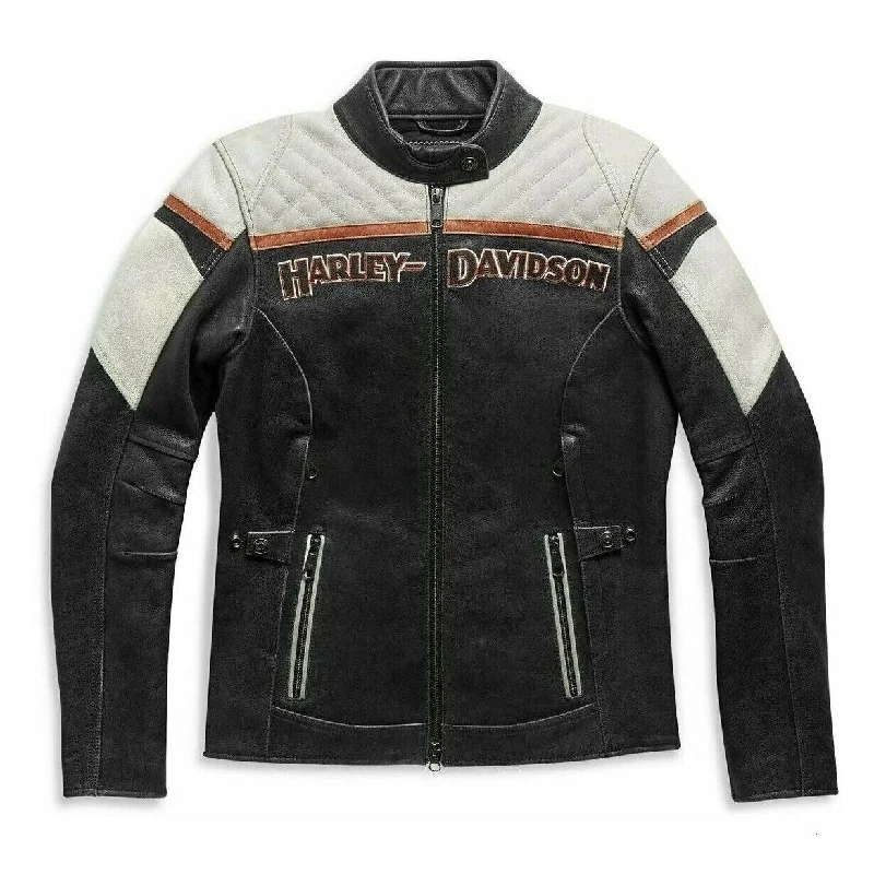 98008-21vw Harley WOMEN'S H-D TRIPLE VENT MISS ENTHUSIAST II LEATHER RIDING JACKET Fitted Jacket Loose Jacket Oversized Jacket 98008-21vw Harley WOMEN'S H-D TRIPLE VENT MISS ENTHUSIAST II LEATHER RIDING JACKET Fitted Jacket Loose Jacket Oversized Jacket