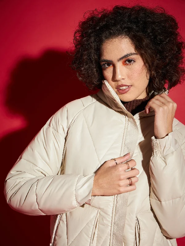 Lyush Women Beige High Neck Diamond Quilt Puffer Jacket Mesh Jacket Canvas Jacket Denim Jacket Lyush Women Beige High Neck Diamond Quilt Puffer Jacket Mesh Jacket Canvas Jacket Denim Jacket
