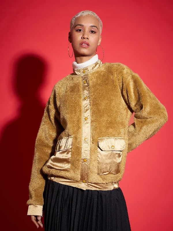 Lyush Women Brown Front Pocket Faux Fur Jacket Rayon Fabric Velvet Fabric Corduroy Fabric Lyush Women Brown Front Pocket Faux Fur Jacket Rayon Fabric Velvet Fabric Corduroy Fabric