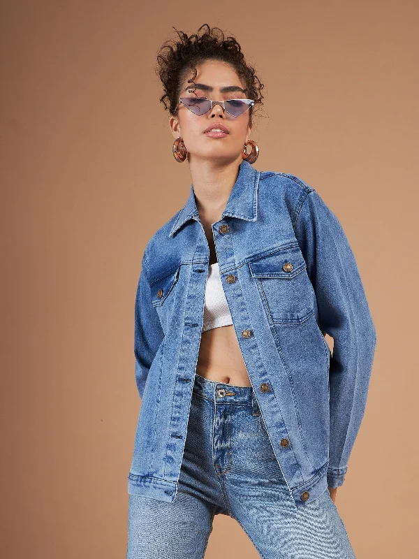 Lyush Women Ice Blue Washed Denim Oversized Jacket Cotton Jacket Linen Jacket Terry Jacket Lyush Women Ice Blue Washed Denim Oversized Jacket Cotton Jacket Linen Jacket Terry Jacket
