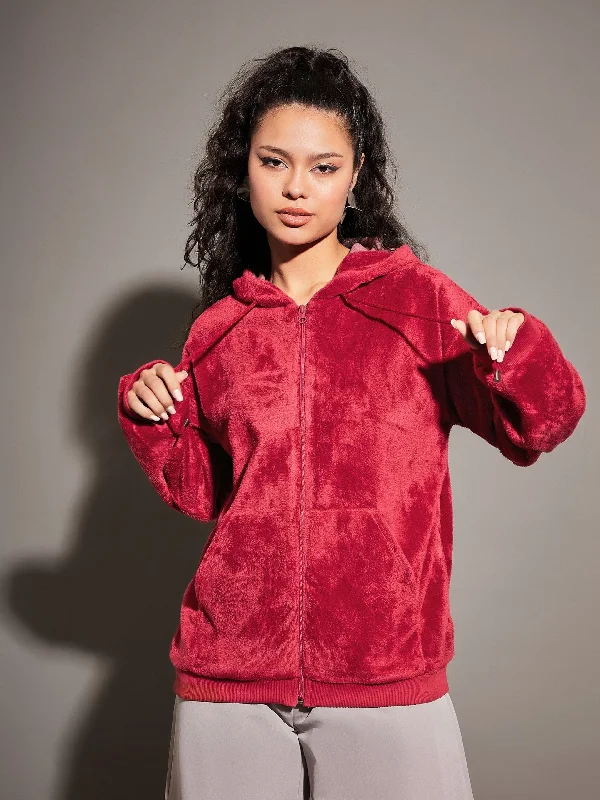 Lyush Women Maroon Fur Hooded Jacket Snapped Jacket Toggled Jacket Drawstring Jacket Lyush Women Maroon Fur Hooded Jacket Snapped Jacket Toggled Jacket Drawstring Jacket