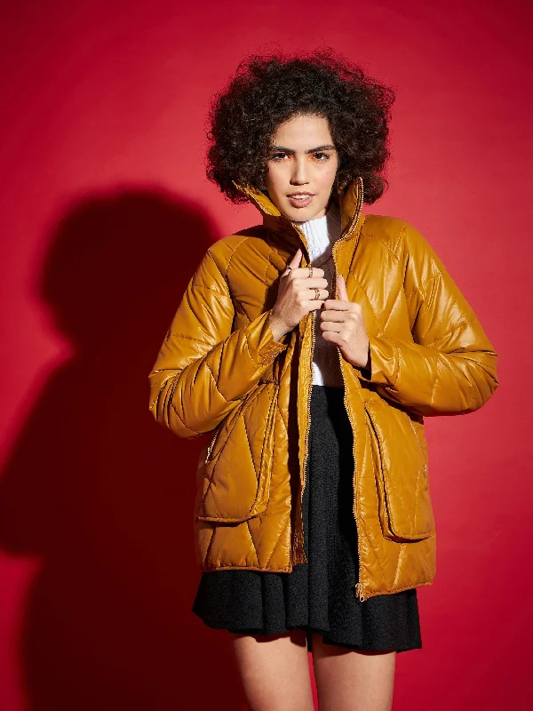 Lyush Women Mustard High Neck Diamond Quilt Puffer Jacket Wool Jacket Cashmere Jacket Tweed Jacket Lyush Women Mustard High Neck Diamond Quilt Puffer Jacket Wool Jacket Cashmere Jacket Tweed Jacket