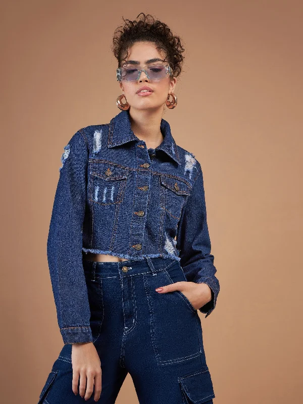 Lyush Women Navy Distressed Denim Crop Jacket Chenille Fabric Brocade Fabric Lace Fabric Lyush Women Navy Distressed Denim Crop Jacket Chenille Fabric Brocade Fabric Lace Fabric