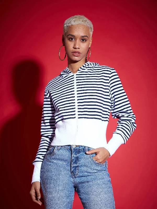 Lyush Women Navy & White Striped Fleece Hooded Jacket Belted Jacket Elasticated Jacket Padded Jacket Lyush Women Navy & White Striped Fleece Hooded Jacket Belted Jacket Elasticated Jacket Padded Jacket