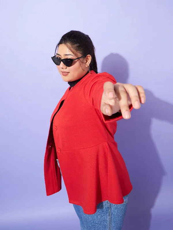 Lyush Women Red Fleece Button Peplum Jacket Zippered Front Buttoned Front Snap Front Lyush Women Red Fleece Button Peplum Jacket Zippered Front Buttoned Front Snap Front