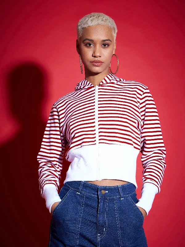 Lyush Women Red & White Striped Fleece Hooded Jacket Nylon Jacket Polyester Jacket Spandex Jacket Lyush Women Red & White Striped Fleece Hooded Jacket Nylon Jacket Polyester Jacket Spandex Jacket