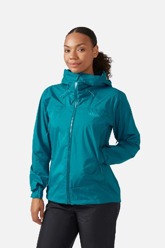 Rab Downpour Plus 2.0 Waterproof Jacket Women's A-Line Jacket Boat Neck Shawl Collar Rab Downpour Plus 2.0 Waterproof Jacket Women's A-Line Jacket Boat Neck Shawl Collar