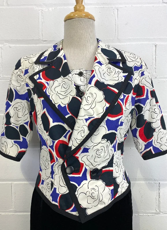 Vintage Mid-80s Guy Laroche Abstract Floral Cropped Cotton Jacket and Blouse Set Print Jacket Jacquard Jacket Embroidered Jacket Vintage Mid-80s Guy Laroche Abstract Floral Cropped Cotton Jacket and Blouse Set Print Jacket Jacquard Jacket Embroidered Jacket