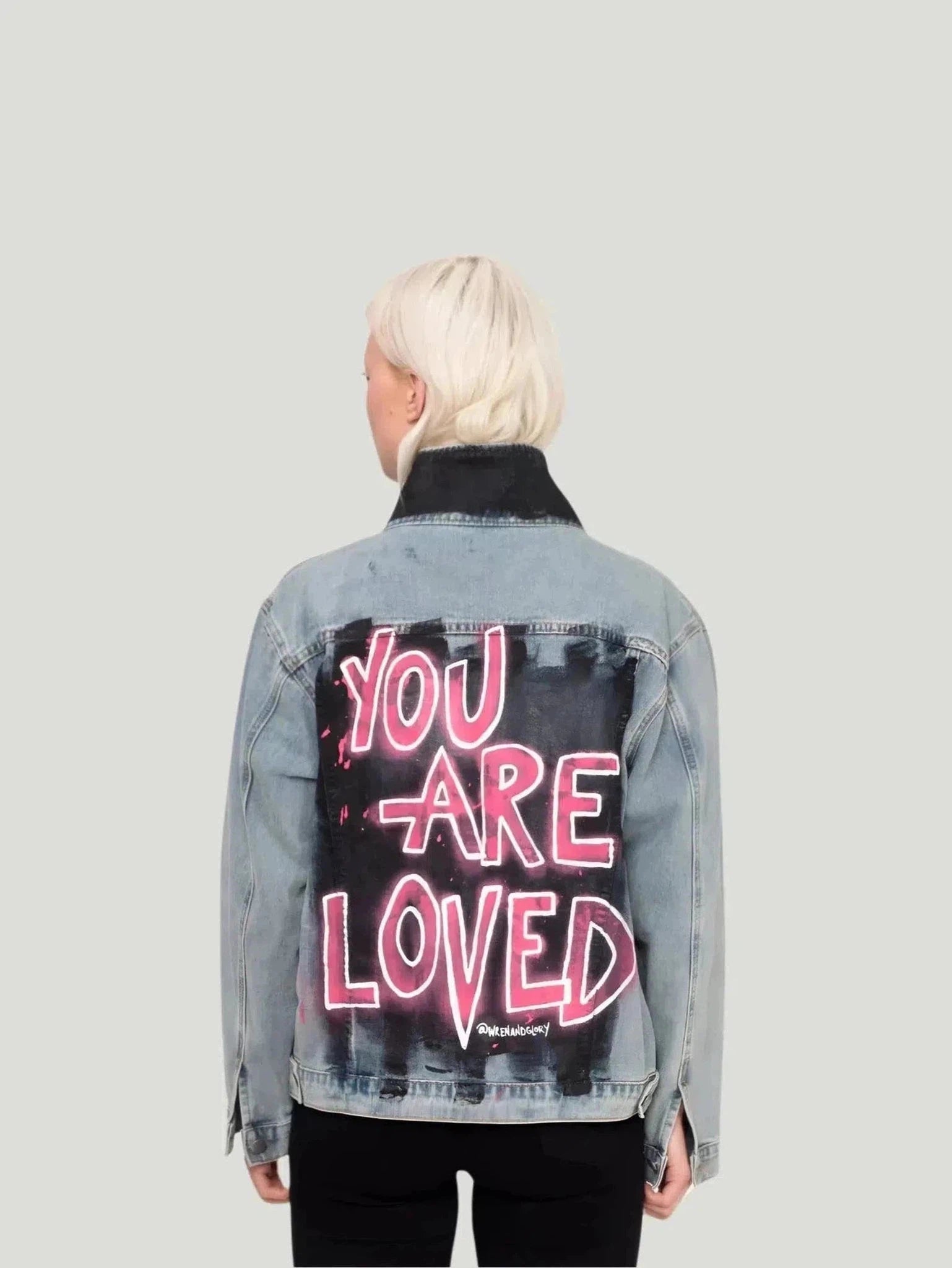 Wren + Glory '4EVA LOVED' Hand Painted Denim Jacket Quilted Jacket Puffer Jacket Insulated Jacket Wren + Glory '4EVA LOVED' Hand Painted Denim Jacket Quilted Jacket Puffer Jacket Insulated Jacket
