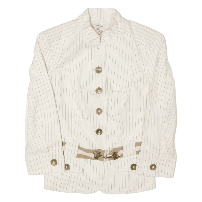ZARA Basic Jacket Cream Pinstripe Womens M Toggled Jacket Drawstring Jacket Belted Jacket ZARA Basic Jacket Cream Pinstripe Womens M Toggled Jacket Drawstring Jacket Belted Jacket